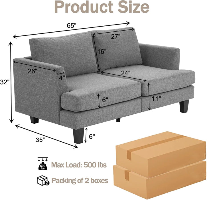 Gray Fabric Loveseat with Wood Legs