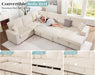 130Inch Beige Corduroy Sectional Sofa Bed StorageCompartment