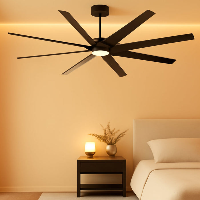 Ceiling Fans with Lights and Remote - 72 Inch Black Large Ceiling Fan for Inoor Bedroom, Living Room, Kichen, 3 Downrods, Dimmable, Super Quiet, 6 Speeds, Dual Finish 8 Blades
