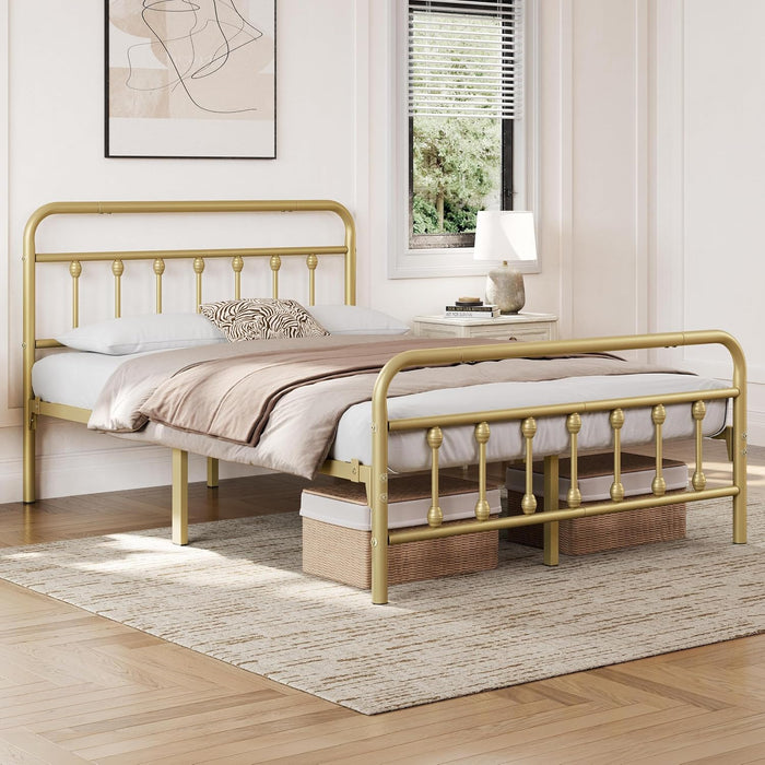 Full Metal Platform Bed Frame, Victorian Headboard & Footboard