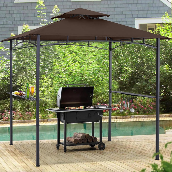 8'X 5' Grill Gazebo Shelter, Outdoor BBQ Gazebo Canopy with LED Light (Coffee)