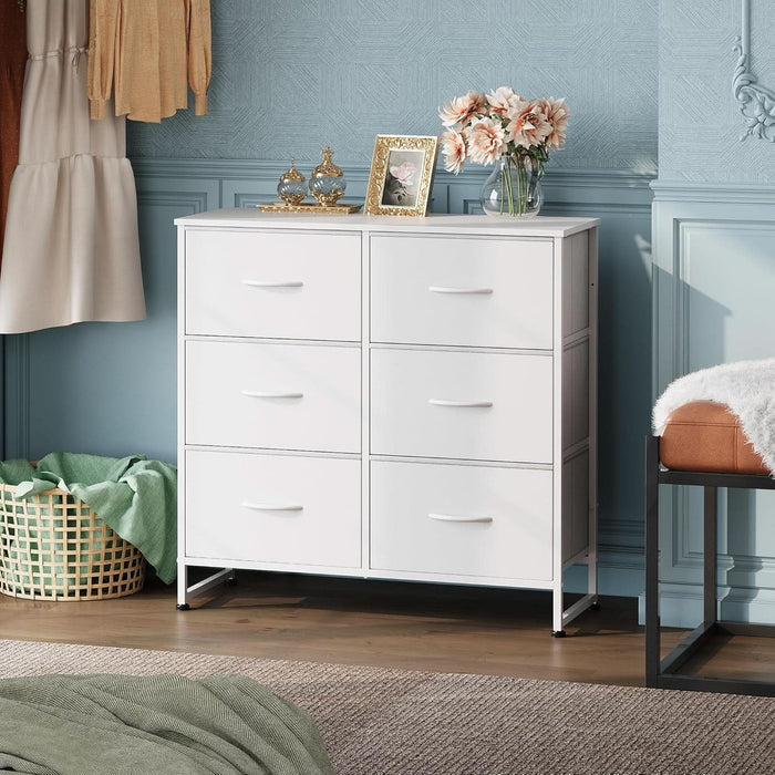 white fabric dresser White Fabric Dresser With 6 Drawers And Fabric Bins