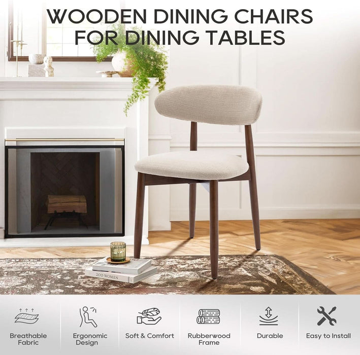 Wooden Dining Chairs Set of 6, Modern Upholstered Fabric Dining Room Chair, Farmhouse Kitchen Side Chairs with Foot Pegs, Beige