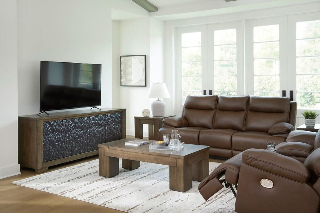 Vonryan Modern Leather Match Power Reclining Sofa with USB Ports, Dark Brown