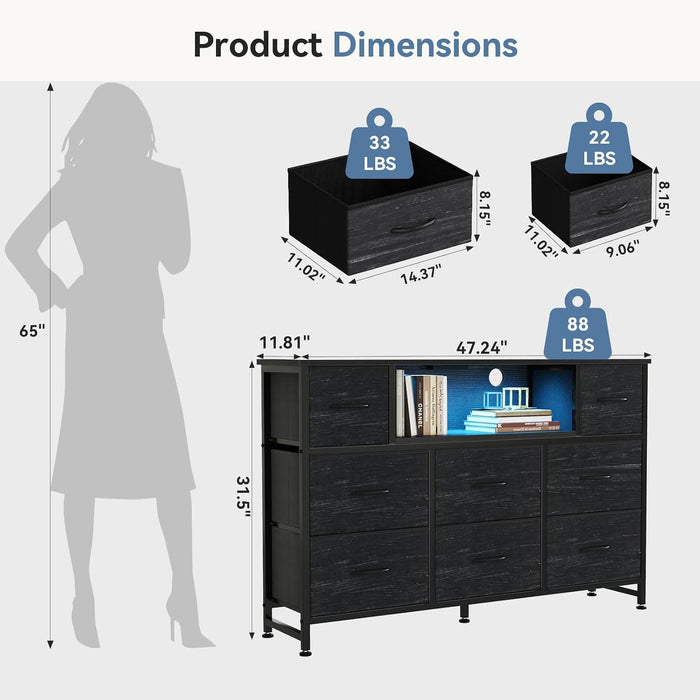 LED Entertainment Center, TV Stand Dresser with Charging Station