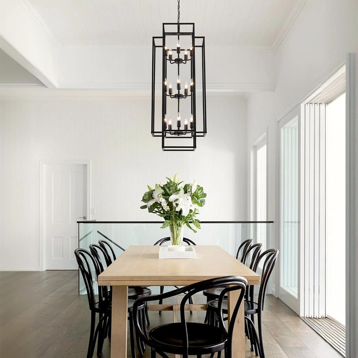 Black Lantern Chandelier For High Ceiling Lighting