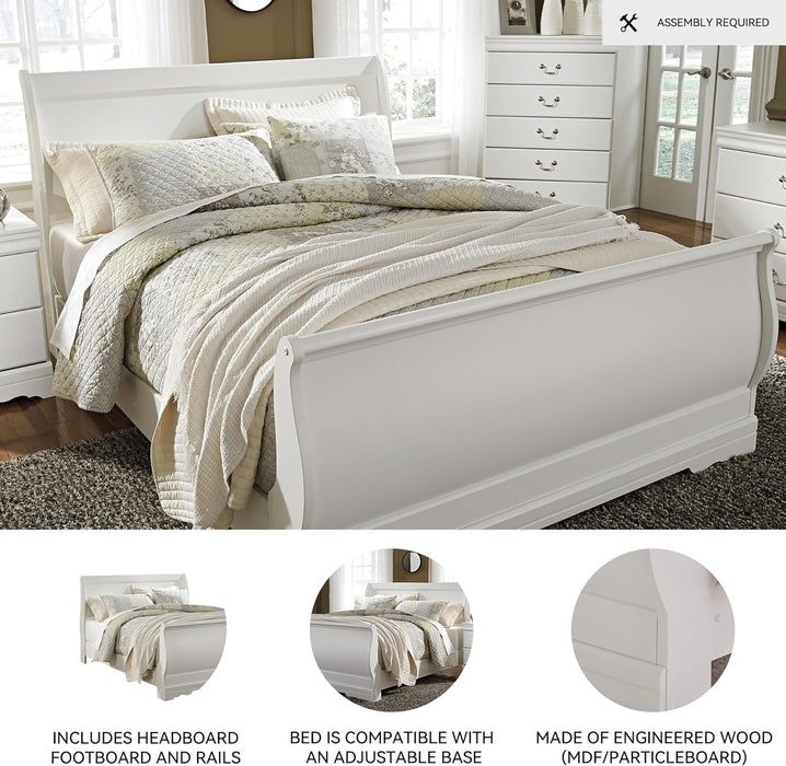 Signature Design by Ashley Anarasia Traditional Queen Sleigh Bed with Metal Slats, Foundation or Box Spring Needed, White