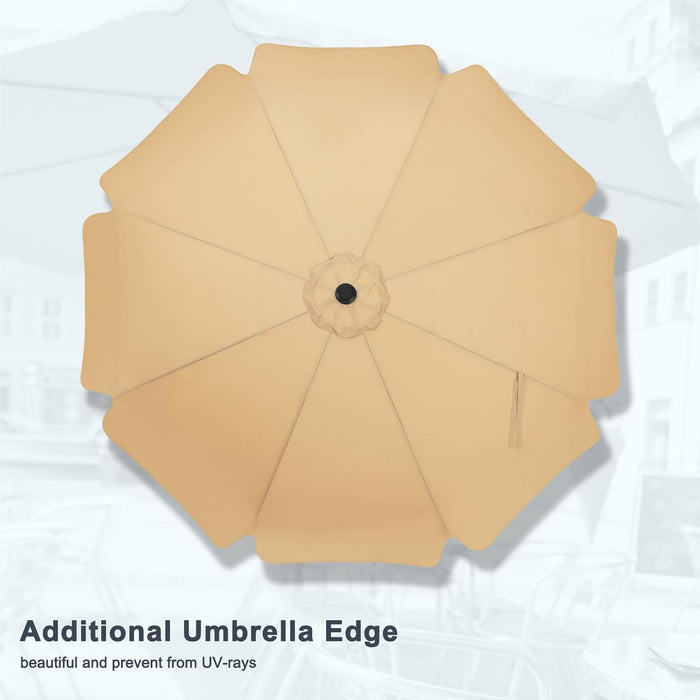 9Ft Scalloped Valance Patio Umbrella, Crank & Tilt, Khaki
