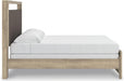 Signature Design by Ashley Hollymount King Size Bedframe, Bed Frame with Upholstered Panel Headboard, Touch LED Lighting with 3 Brightness Levels, Warm Oak Finish