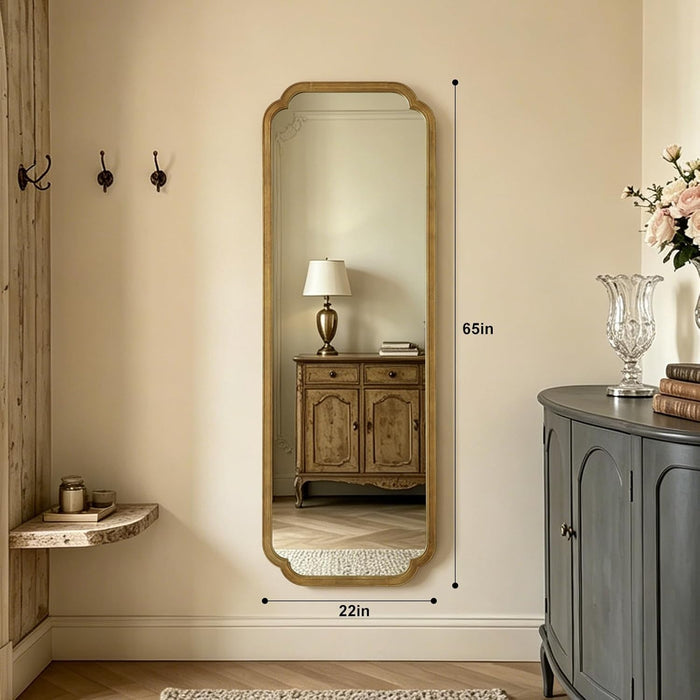 Full Length Mirror Wall Mounted 65"X22", Rustic Wooden Frame Floor Mirror, Large Full Body Mirror for Bedroom, Leaning or Hanging against Wall, Natural Solid Wood