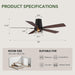 52 Inch Ceiling Fans with Lights, Farmhouse Ceiling Fan with Lights and Remote, Noiseless DC Motor, Black Flush Mount Ceiling Fan for Bedroom Living Room Indoor Outdoor