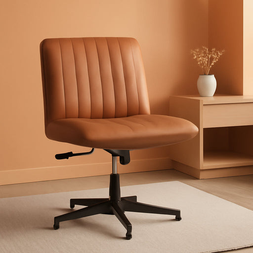 Criss Cross Chair,Armless Cross Legged Office Chair,Wide Comfty Desk Chair with No Wheels Modern Height Adjustable,Swivel Fabric Vanity Chair Computer Task Chair (Pack of 1, Brown)