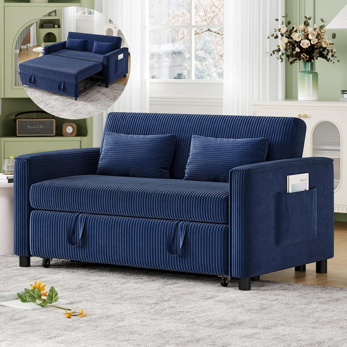 Navy Corduroy Convertible Sleeper Sofa Bed Pockets