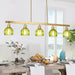 Gold Pendant Chandelier With Emerald Floral GlassShade