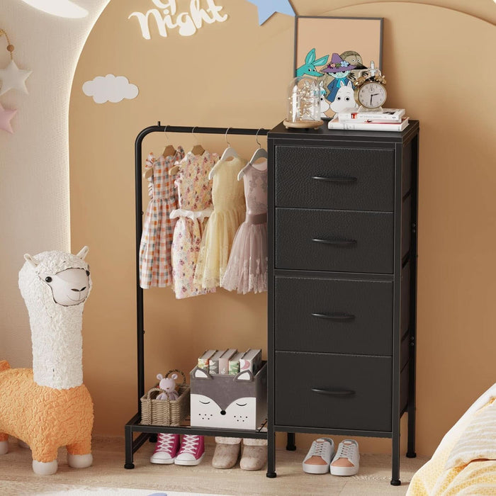 Dresser With Hanging Rack And 4 Drawers Black 44 Inch Tall ShipItFurniture Dresser With Hanging Rack And 4 Drawers Black 44 Inch Tall ShipItFurniture