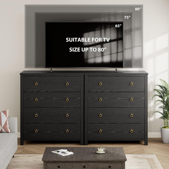 Black Storage Dresser Chest 4 Drawers 37InchesTall