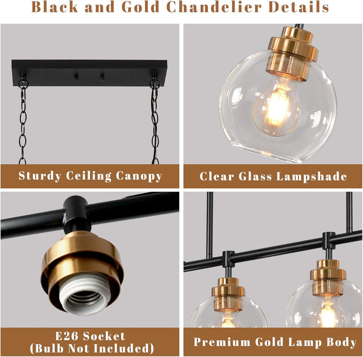 Black Gold Linear Chandelier Six Lights Illumination