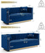 Velvet Sofa Set: Modern L Shaped Couch and Loveseat Set with Gold Metal Legs and Nailhead for Living Room, Apartment and Office (Blue)