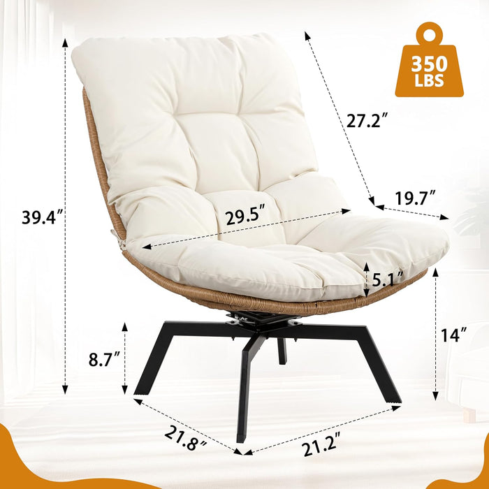 Outdoor Rattan Swivel Chair,Nature Wicker Patio Rotating Chair with Beige Thickened Cushion and Side Pocket,360° Rotation Patio Lounge Chairs for Living Room Bedroom Backyard Balcony