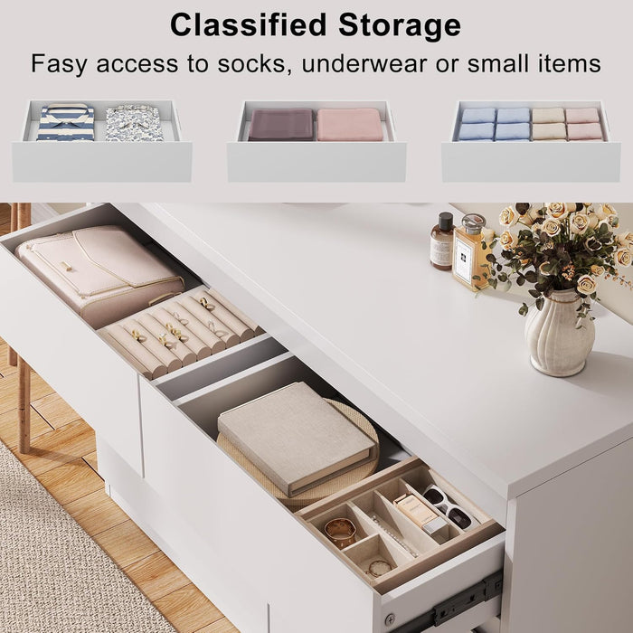 White 8 Drawer Dresser for Bedroom (15.3" D X 55.2" W X 32.3" H)