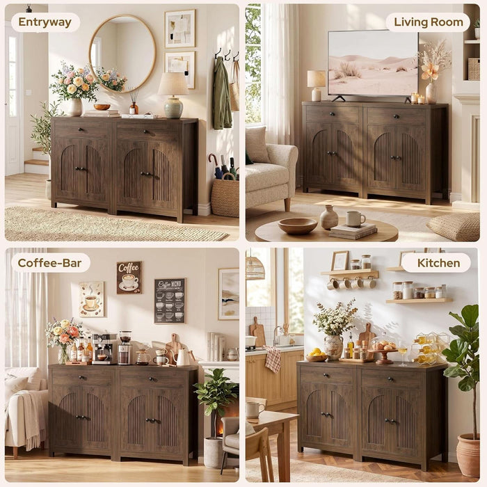 Arched Sideboard Buffet Cabinet 47" W, 2PCS Cracked Oak | Modern Coffee Bar Cabinet, 1 Drawer & 2 Doors, Adjustable Shelves, Accent Kitchen Sideboard with Storage