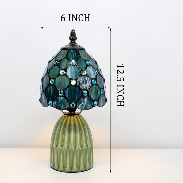 Tiffany Stained Glass Mushroom Table Lamp 12.5 Inch -Sea Blue Pearl