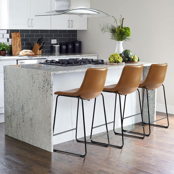 26 Inch Counter Height Bar Stools Set of 3, Faux Leather Bar Chairs