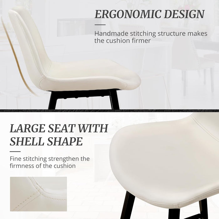 24 Inch Counter Stool, Modern Bucket Barstool Set of 3, Barstools with Back and Footrest, Faux Leather Bar Stools for Kitchen Island Restaurants, Antique White