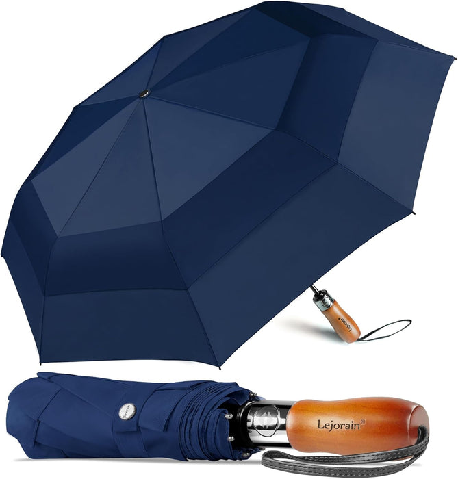 Large Folding Golf Umbrella - Compact Mens Umbrellas Travel Rain and Windproof 54Inch Collapsible Automatic Open Close Umbrella 210T Teflon Vented Double Canopy