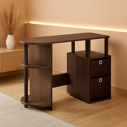 JAYA Simplistic Computer Study Desk, Columbia Walnut/Black/Dark Brown