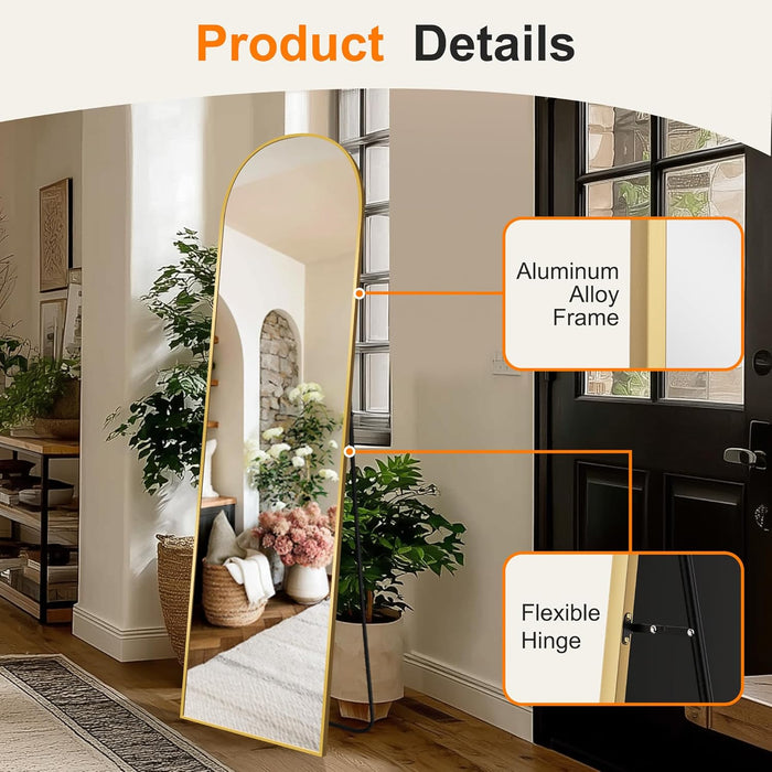 Arched Full Length Mirror, 56"X15" Standing Body Mirror for Wall, with Aluminum Alloy Frame for Bedroom, Living Room, Dressing Room(Gold)