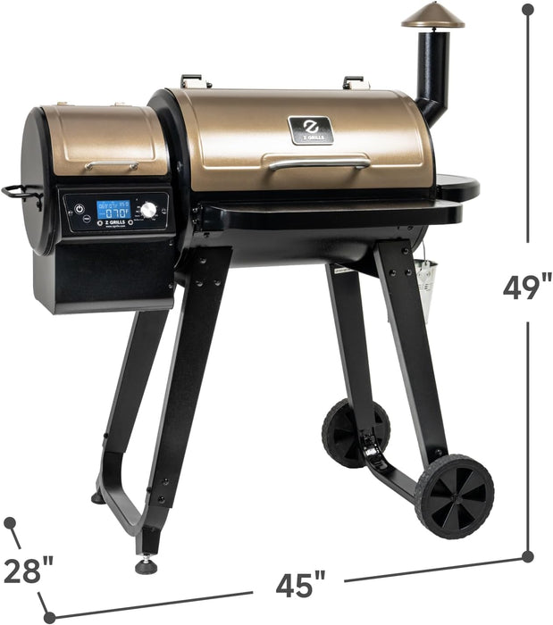 ZPG-450A2 Wood Pellet Grill & Smoker, PID V3.0 Controller, 459 Sq in Cook Area, Foldable Shelf, Meat Probe, Rain Cover, 8 in 1 BBQ Grill Outdoor Auto Temperature Control, Bronze