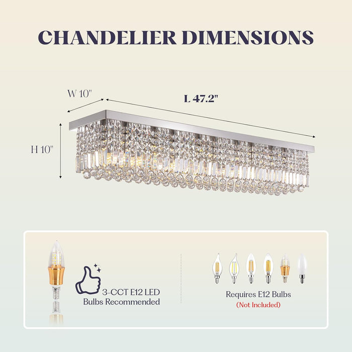Rectangular Crystal Chandelier 47 Inch Flush Mount
