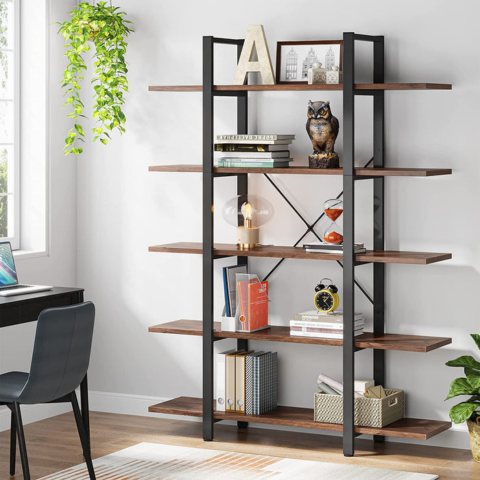 5-Tier Bookshelf, Vintage Industrial Style Bookcase 72 H X 12 W X 47L Inches