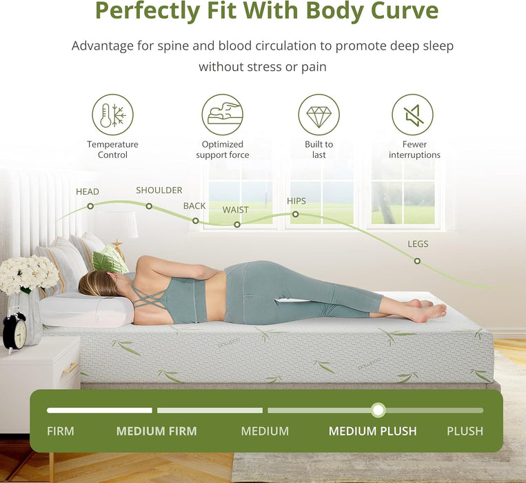 EGOHOME 8 Inch Twin Mattress Medium Plush, Green Tea Memory Foam Mattress
