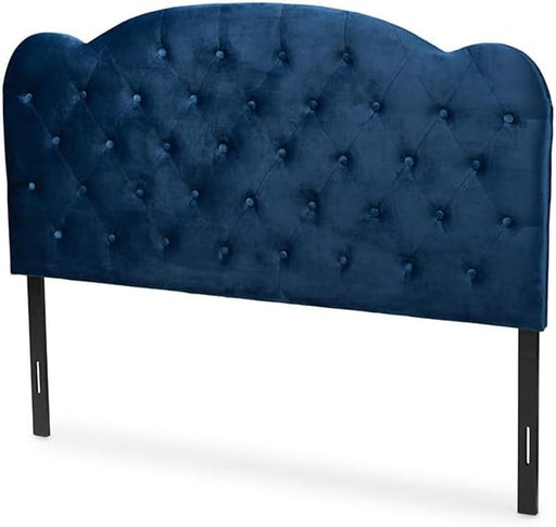 Clovis Modern and Contemporary Navy Blue Velvet Fabric Upholstered Queen Size Headboard