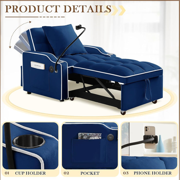 Blue Convertible Sleeper Chair Sofa Bed Apartments