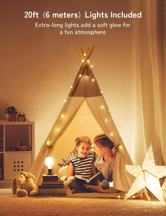 Teepee Tent for Kids with Light & Mat, Toddler Tents Indoor Play Tent Playhouse, Toddler Tipi Cotton, Tee Pee Tents for Kids Indoor, Boys & Girls Teepee,Children Room Playhouse