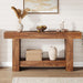 63 Inches Farmhouse Console Table, 2-Tier Entryway Table with H-Shaped Base, Narrow Entry Table Long Sofa Table Wood Hallway Accent Table for Entrance, Hallway, Living Room (Brown)