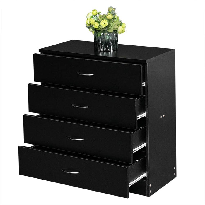 Black 4 Drawer Dresser for Bedroom, Modern Nightstand Storage Chest of Drawer, Wooden Side Table End Table, Living Room, Reception Room