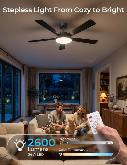 Cinoton 52 Inch Black Smart Ceiling Fan Wireless