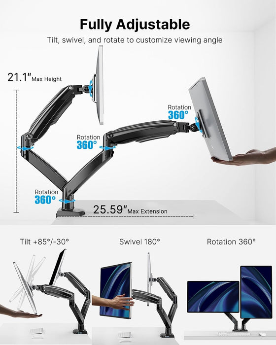 Dual Monitor Stand with USB, Height Adjustable