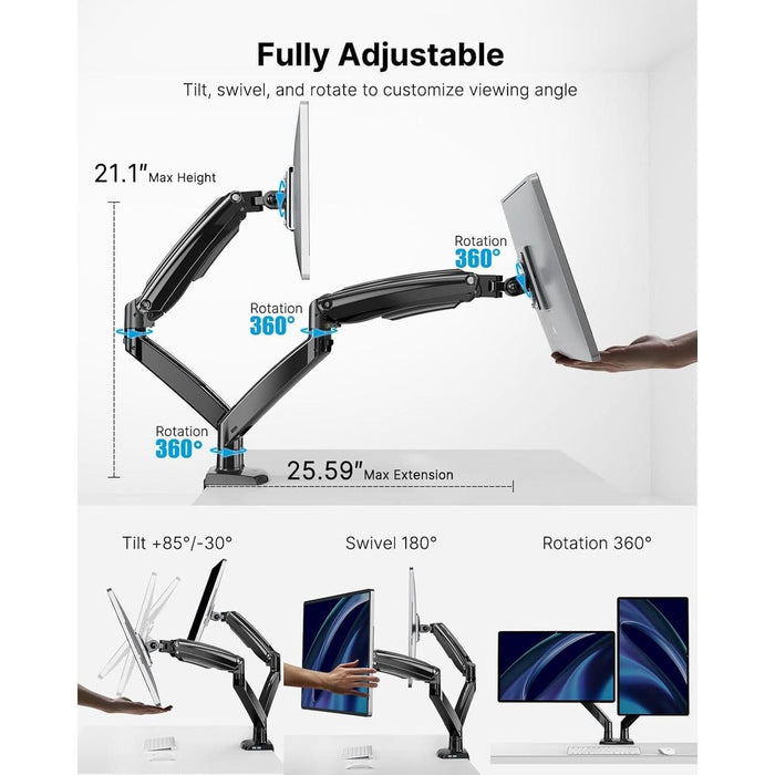 Dual Monitor Stand with USB, Height Adjustable