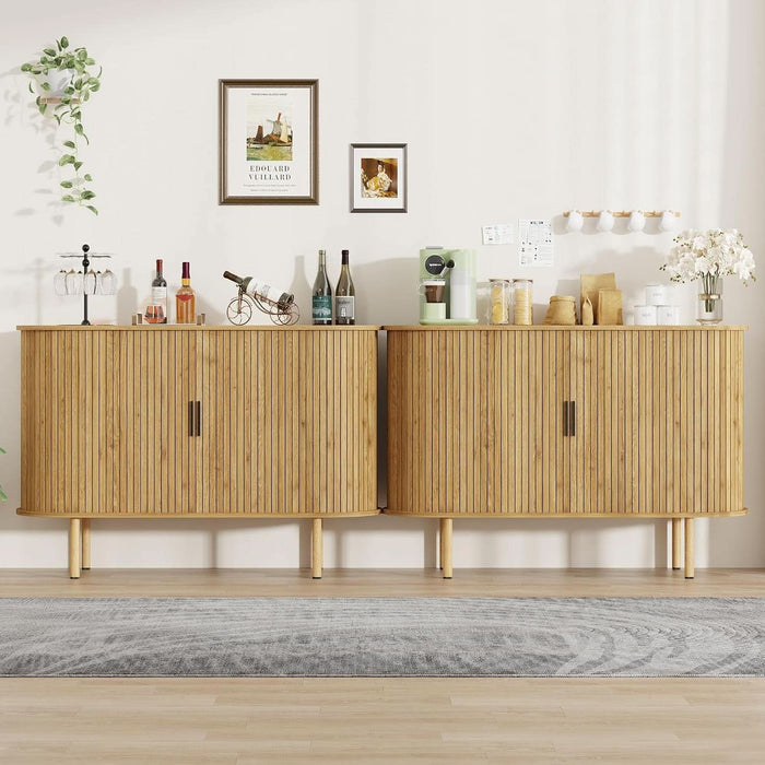 Sideboard Buffet Cabinet with Storage, 47” Mid Century Modern Accent Cabinet, Sliding Door Entryway Small Storage Cabinets for Kitchen, Living Room, Entryway, Oak