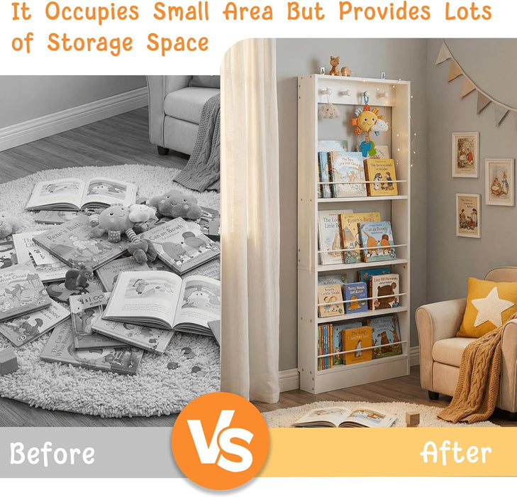 White Wall-Mounted 4-Tier Kids' Bookshelf Organizer