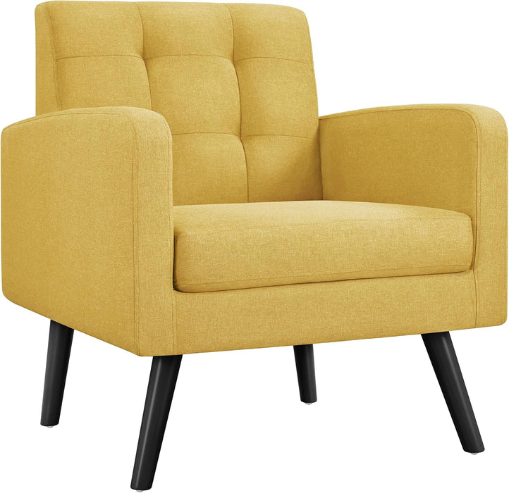 Yellow Compact Mid Century Upholstered Tufted Armchair