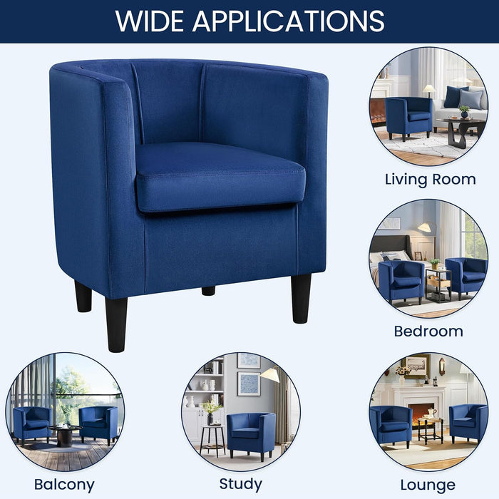 Deluxe Blue Velvet Upholstered Barrel Armchair Set