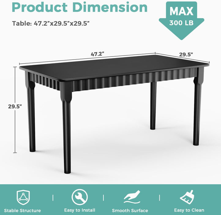 47.2 Inch Solid Wood Dining Table for 4, Mid Century Modern Oak Kitchen Table, Farmhouse Rectangular Dining Room Table for Indoor or Outdoor Use, Easy Assembly, Black