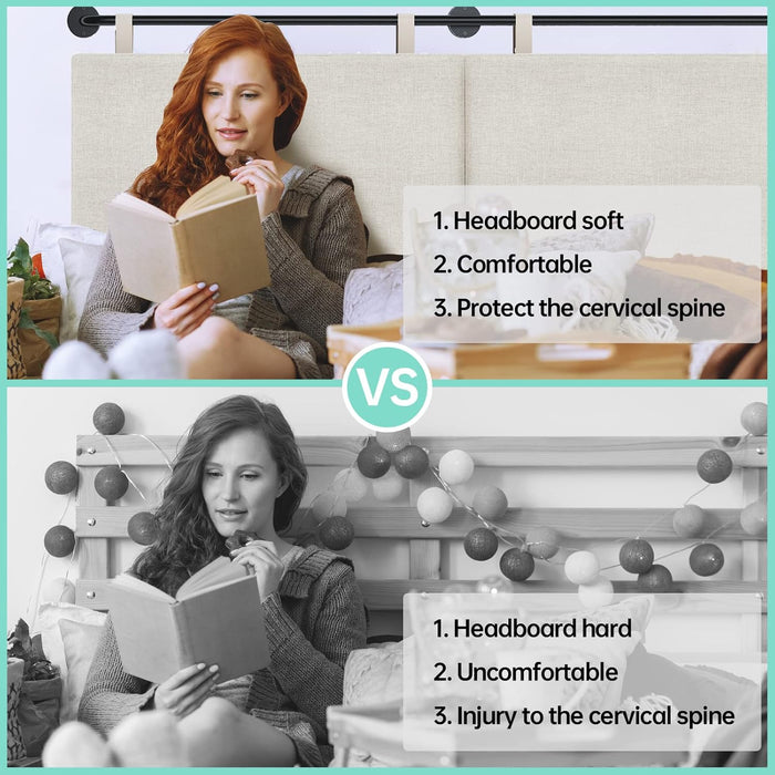 King Headboard, Wall Mounted Headboards for Bed with Linen Upholstery Hanging Headboard for Bedroom Thanksgiving Day, Christmas for Family(Beige, King)