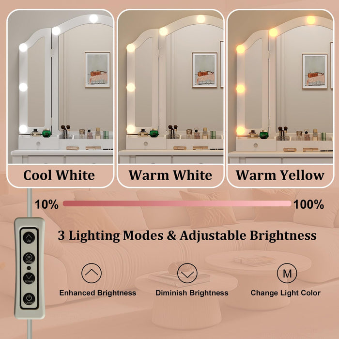 White Makeup Vanity Desk With Multicolored Lighting